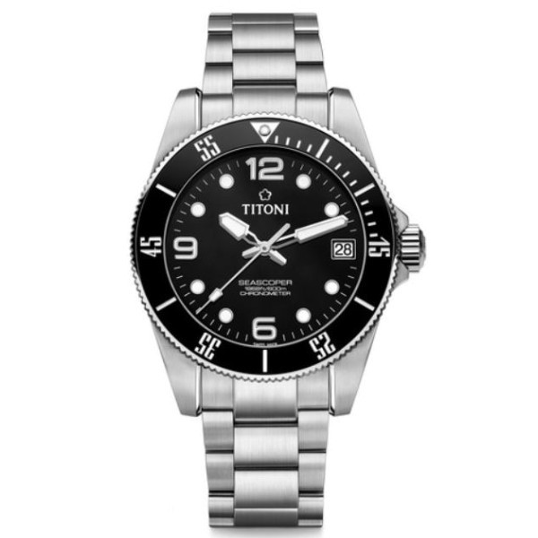 TITONI瑞士梅花錶SEASCOPER 600 海洋探索男士系列83600 S-BK-256潛水機械錶 /黑面42mm