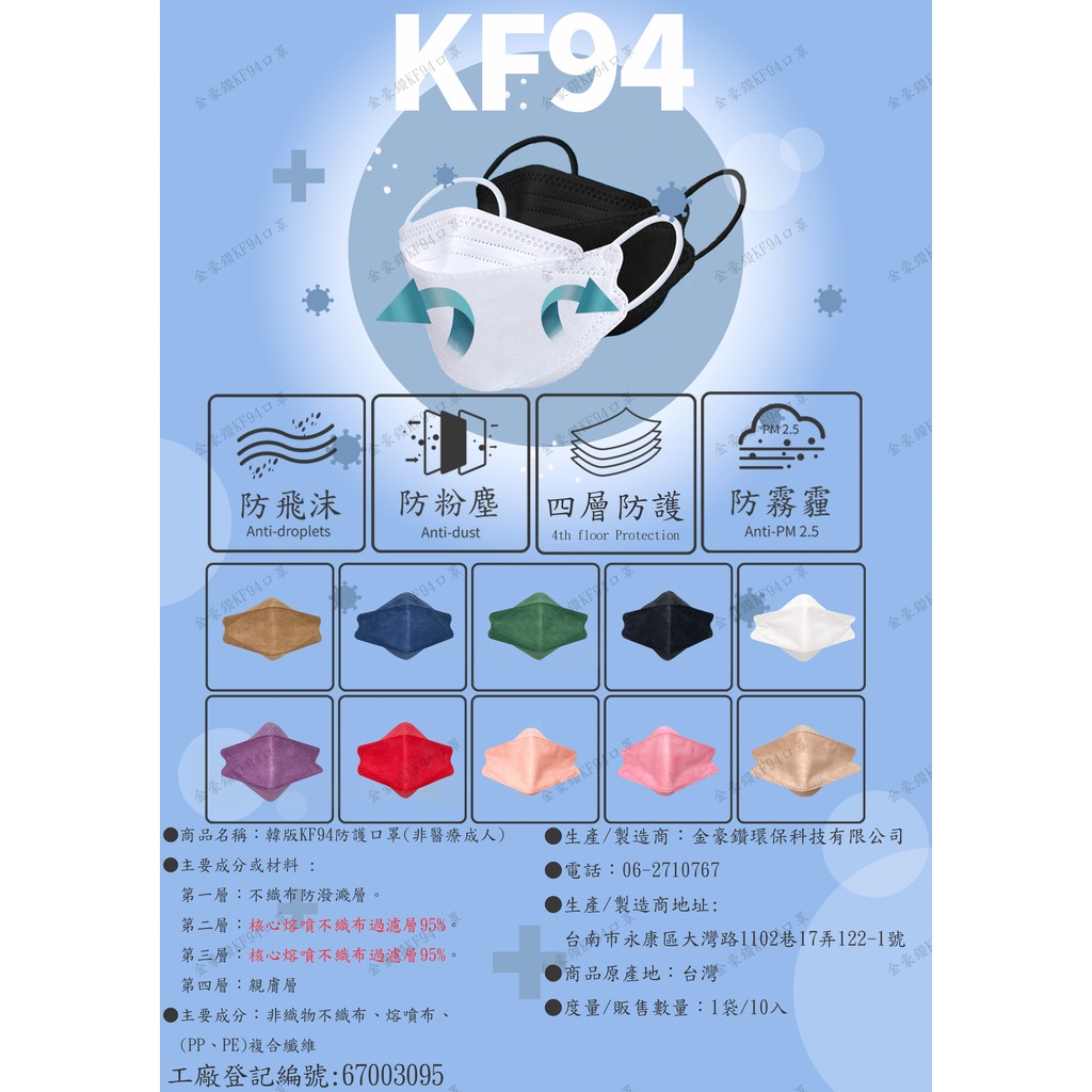 金箍棒KF94魚型口罩 四層含熔噴布 彩色口罩 魚嘴柳葉折疊口罩 四層口罩 KF94口罩 立體口罩  4D立體口罩