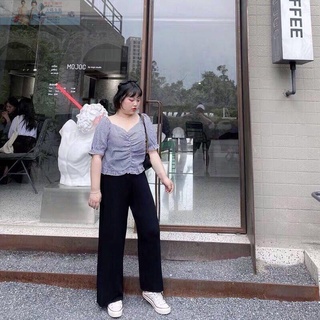 現貨【藍顔S-6XL】大碼✨✨有貨~大碼女裝 大尺碼寬褲 褲子女 胖mm薄款黑色闊腿褲 休閒 顯瘦 直筒 九分褲 長褲女
