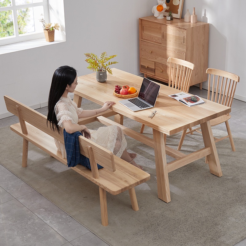 工作桌 會議桌 長桌 北歐日式風全實木餐桌椅組合長方形書桌白蠟木工作臺大板桌家用