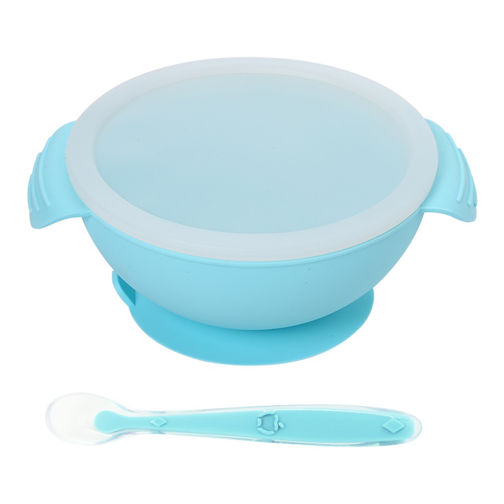 原點居家創意 防滑矽膠吸盤碗 兒童安全碗 (附湯匙) 矽膠碗 吸盤碗 3色任選