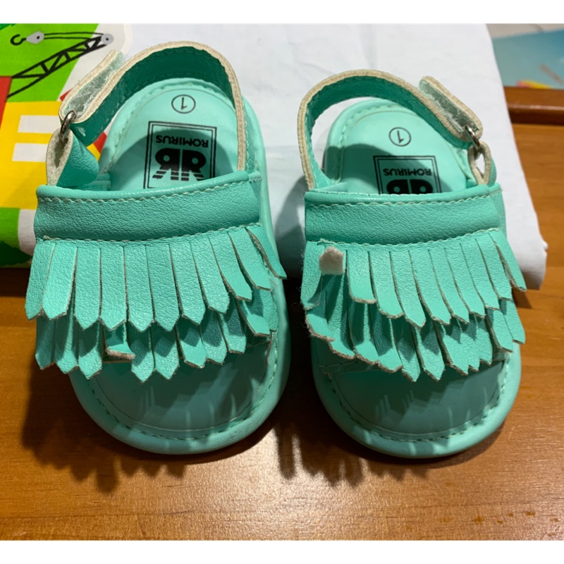二手女童藍綠涼鞋1號（約12.5cm)