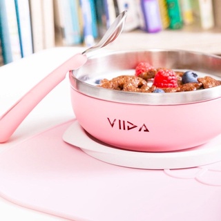 VIIDA Soufflé 抗菌不鏽鋼餐碗、叉匙組(S)甜心粉