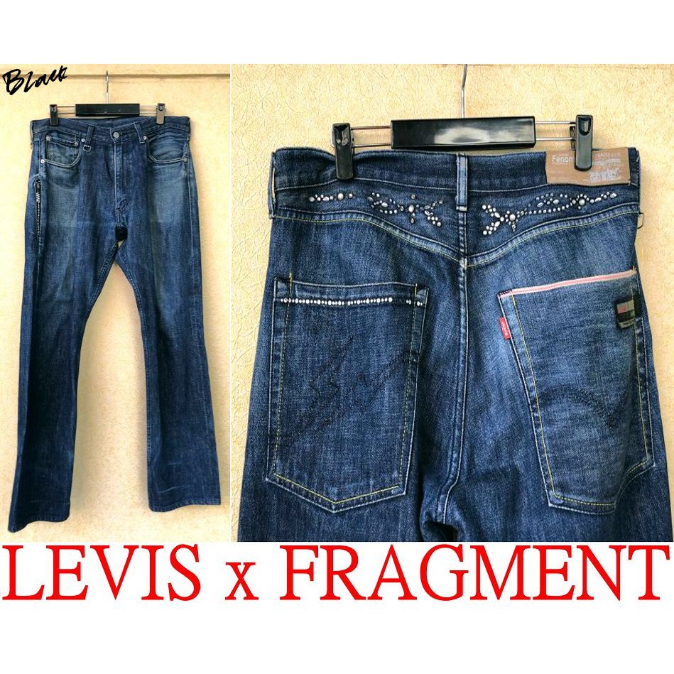 BLACK美中古LEVIS x FRAGMENT雕花水鑽DISCO輕水洗FENOM單寧褲505-207牛仔褲