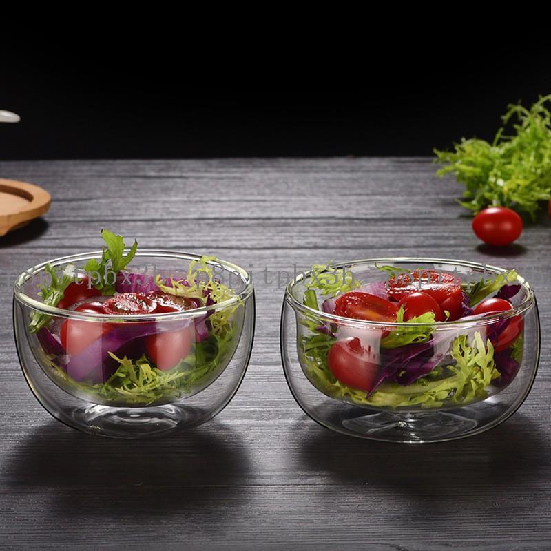雙層玻璃碗 耐熱防燙高硼矽耐高溫玻璃餐具透明水果沙拉碗 早餐燕麥 玻璃碗【滿298出貨】