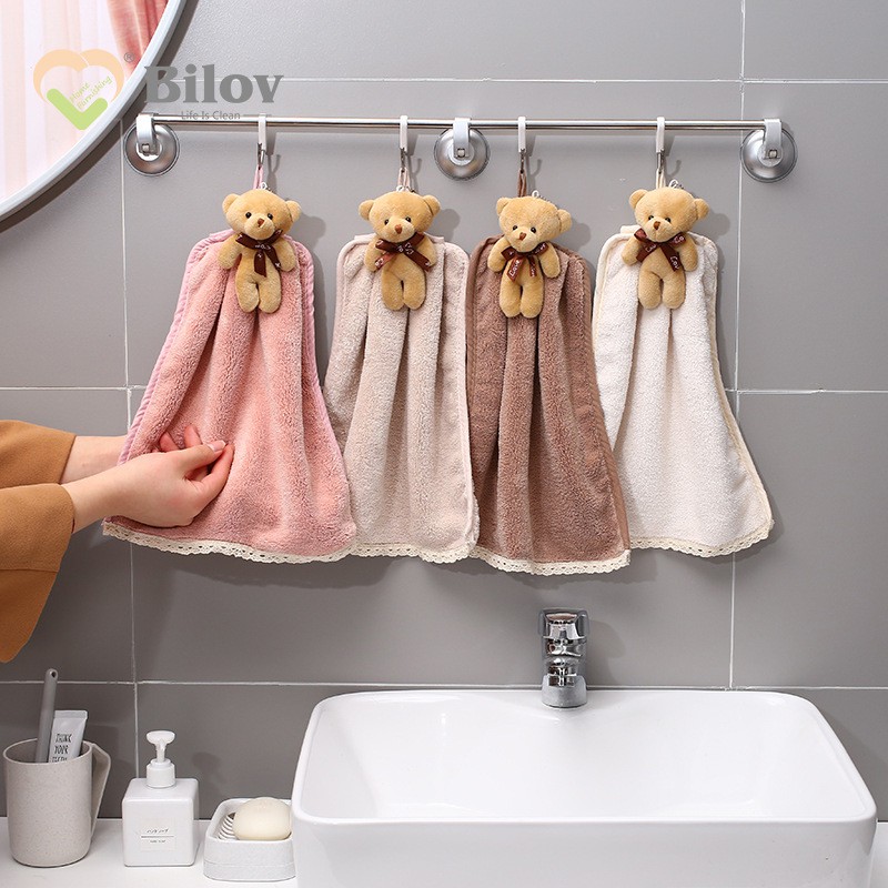 【快速出貨】居家用品 廚房用品 可愛小熊擦手巾 可掛式 珊瑚絨擦手巾 超吸水擦手巾