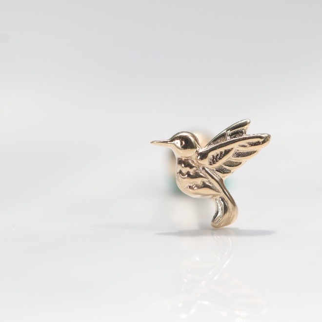 14K Hummingbird Piercing 金蜂鳥鎖珠耳環(單個)