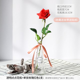 北歐一支花單支花透明玻璃花瓶仿真花玫瑰花絹花假花簡約花插花器 蝦皮購物