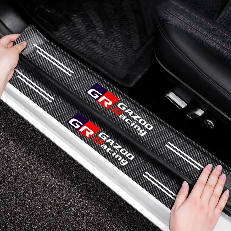 Gr Gazoo 賽車門檻側踏板划痕貼紙後備箱保護碳纖維貼紙適用於豐田 GR Sport VIos Yaris Coro