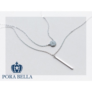 <Porabella>925純銀鋯石項鍊 雙層圓形一字 氣質百搭 鎖骨鍊 純銀項鍊 Necklace