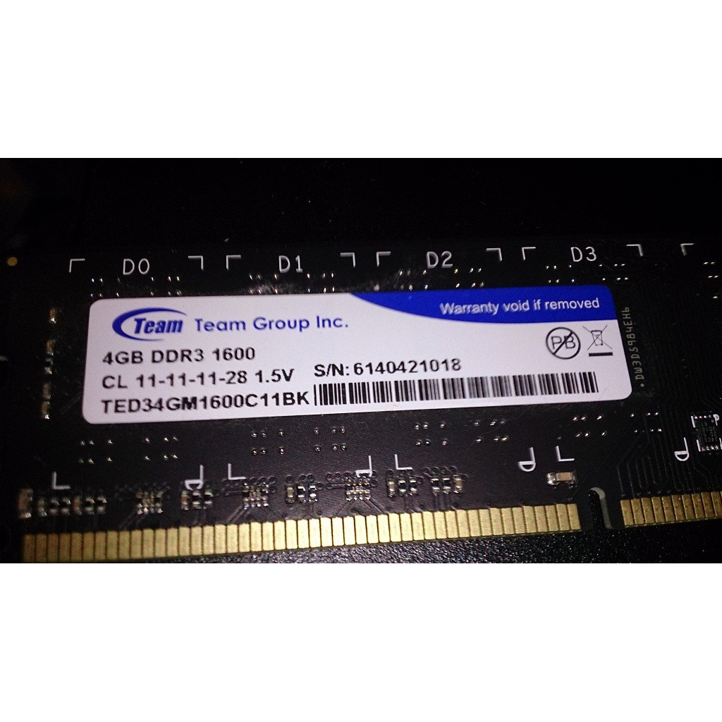 終保 十銓 Team 4G DDR3 1600 記憶體, 功能正常