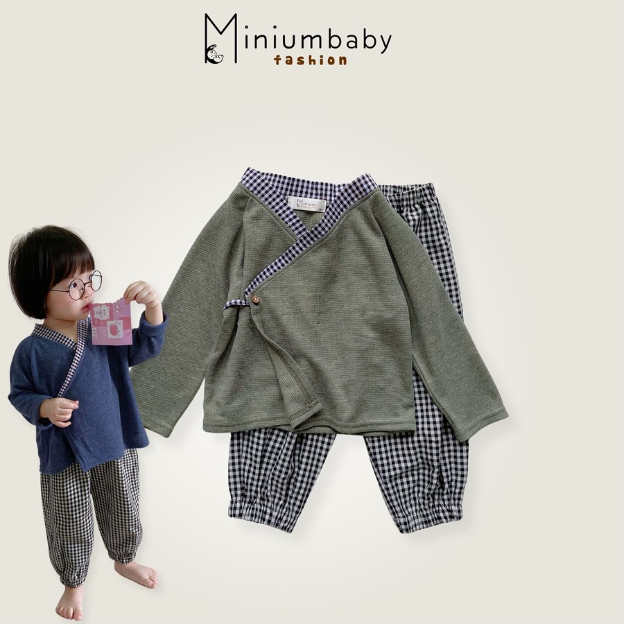 長袖浴衣套裝秋冬男童/女童長褲 100% 棉,MiniumBaby-SB1065 嬰兒睡衣套裝