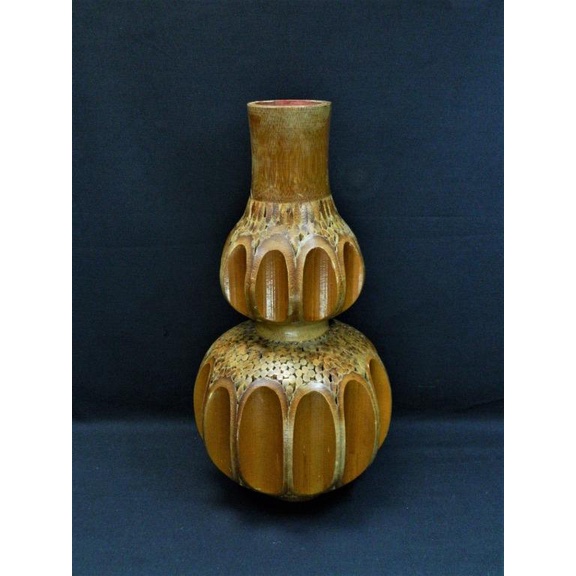 早期收藏 台灣手工藝竹筒竹製葫蘆型老花器 花瓶 居家擺飾10049