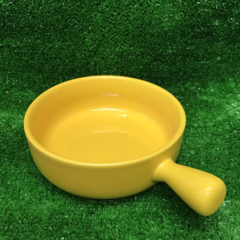 陶瓷 黃色單把烤碗-6英吋