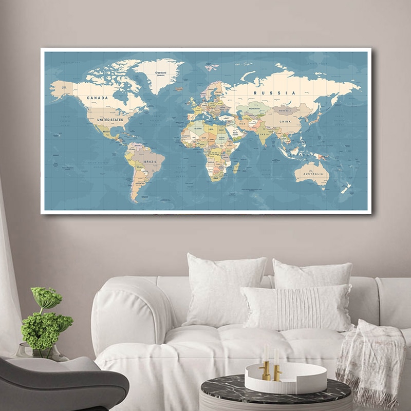 世界地圖裝飾牆 藝術畫 HD圖片 現代海報 畫布 繪畫 書房 房間裝飾 家居 裝飾畫