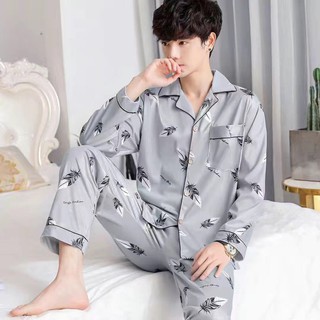 睡衣套裝 長袖睡衣 青中年優雅家居服秋冬天大碼套裝長袖翻領睡衣男春秋季針織棉開衫