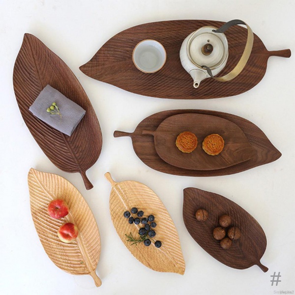 葉形木製托盤 水果小吃木盤 壽司甜點餐盤 零食木盤 木製餐具 餐盤