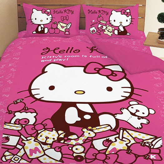 HELLO KITTY 我的遊戲房 桃紅 單人 雙人 床包組 薄被套 涼被 兩用被 正式授權 台灣製造 斷貨出清