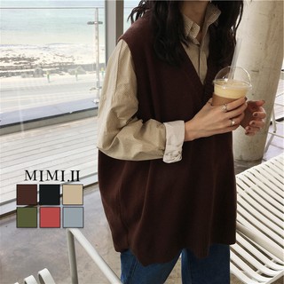 T06 針織背心✨MIMI.II 針織背心 V領毛衣 針織毛衣 V領針織 V領背心 寬鬆 素色針織 無袖毛衣 無袖背心