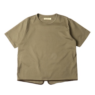日本Camp Service重磅燈芯絨滾邊車縫圓領下擺開叉設計微寬鬆休閒短袖T-Shirt卡其色