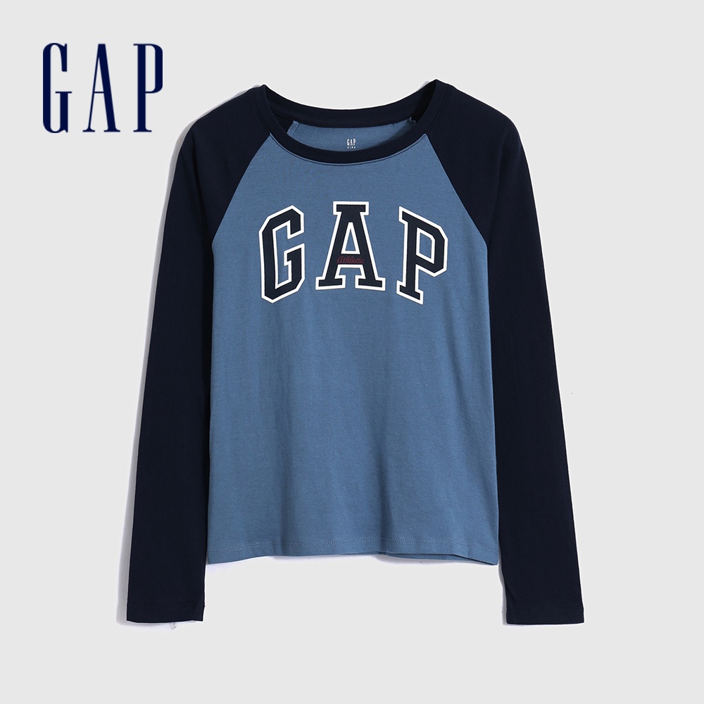 Gap 女童裝 Logo純棉插肩長袖T恤-藍色(434998)