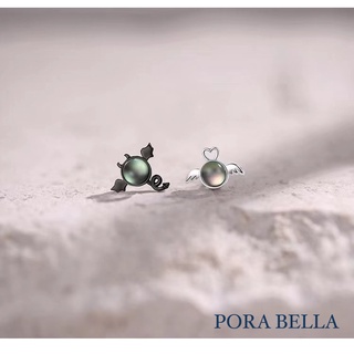 <Porabella>925純銀耳環耳釘 天使與惡魔設計 漸層琉璃石變色不對稱耳環 Earrings