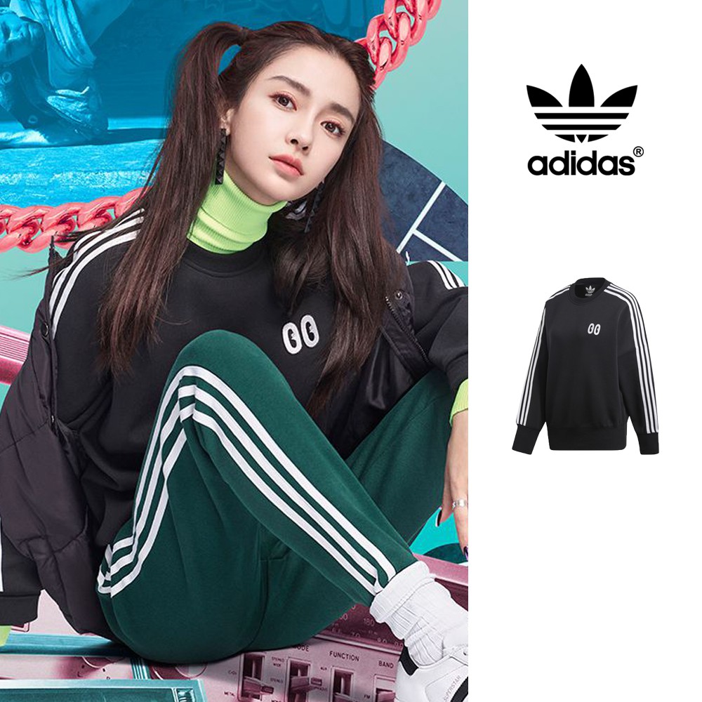 Adidas Originals 黑 大學T 衛衣 女款 落肩 運動 休閒 長袖 上衣 棉質 眼睛 三葉草 三條線 DV2667