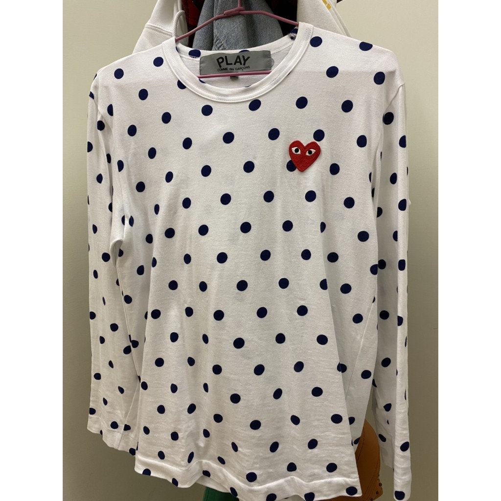 Comme Des Garcons 日本cdg川久保玲play青山限定圓點紅心灰領標長t 蝦皮購物