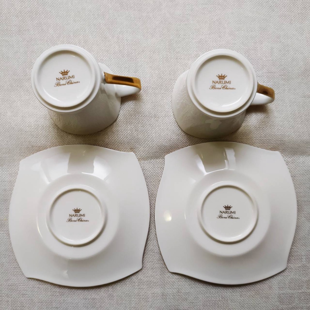 NARUMI 骨瓷金邊咖啡杯盤對組 無瑕疵 二套四件組。免運特惠。[現貨附贈品]
