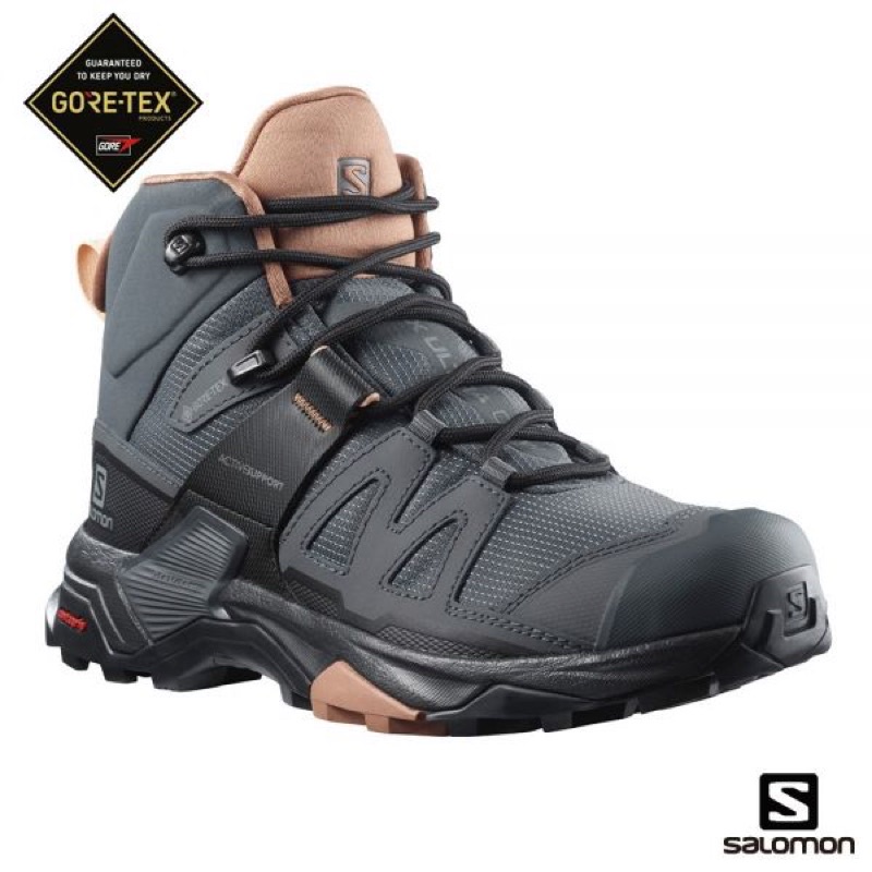 Salomon 法國 女 X ULTRA 4 Goretex 中筒登山鞋 L41295600 烏木黑/摩卡棕/杏仁粉