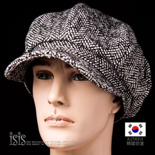 KURO-SHOP韓國進口 黑、白斜紋 毛料 報童帽