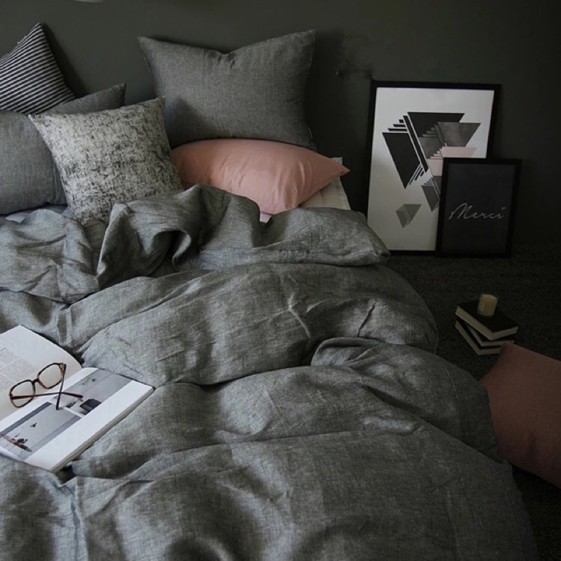 可訂製/無印深灰水洗棉純棉床包組 床單被套枕套 雙人床 專櫃 素色 ikea床墊尺寸