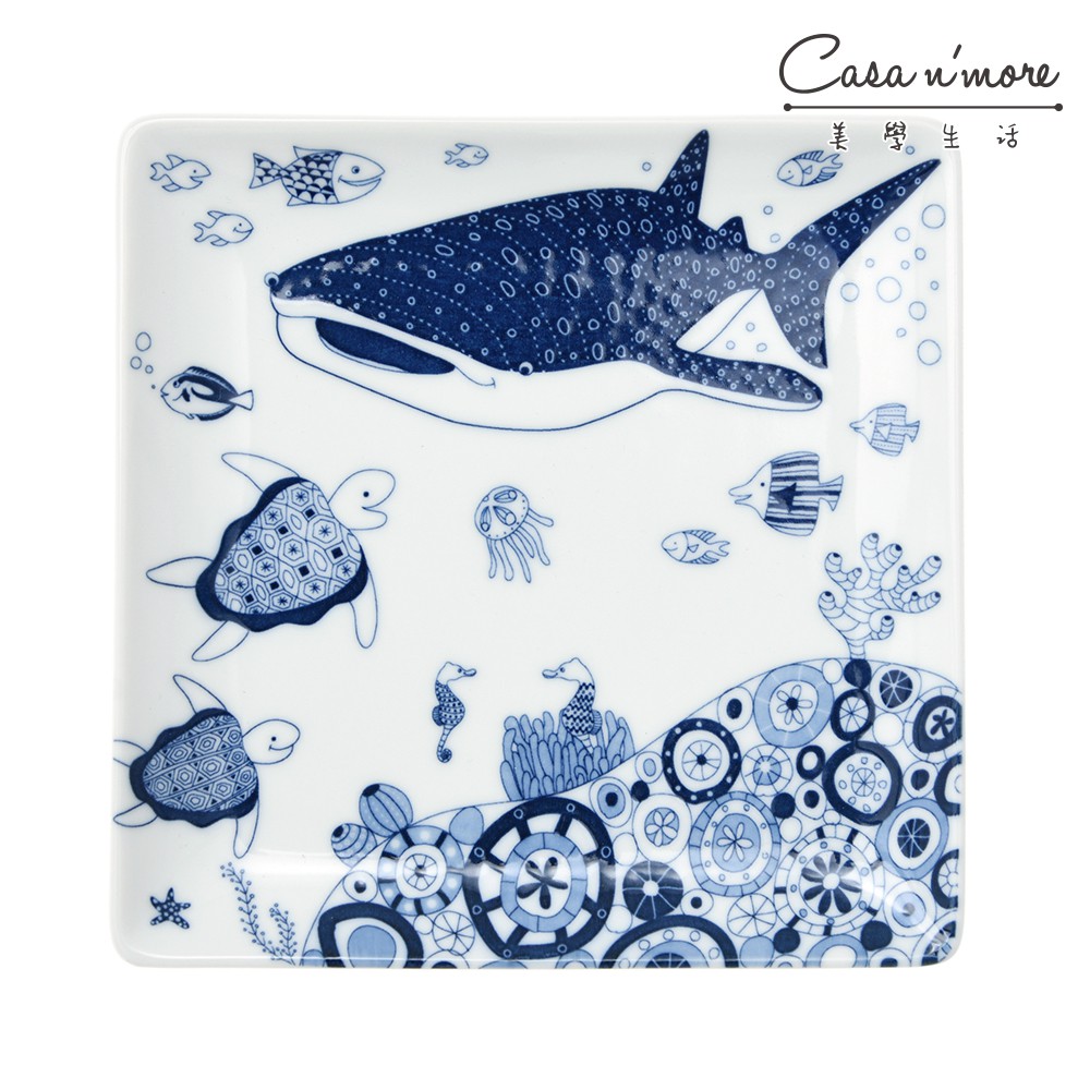 Natural69 波佐見燒 CocoMarine 方形淺盤 陶瓷盤 菜盤 沙拉盤 水果盤 17cm 海中鯨鯊 日本製