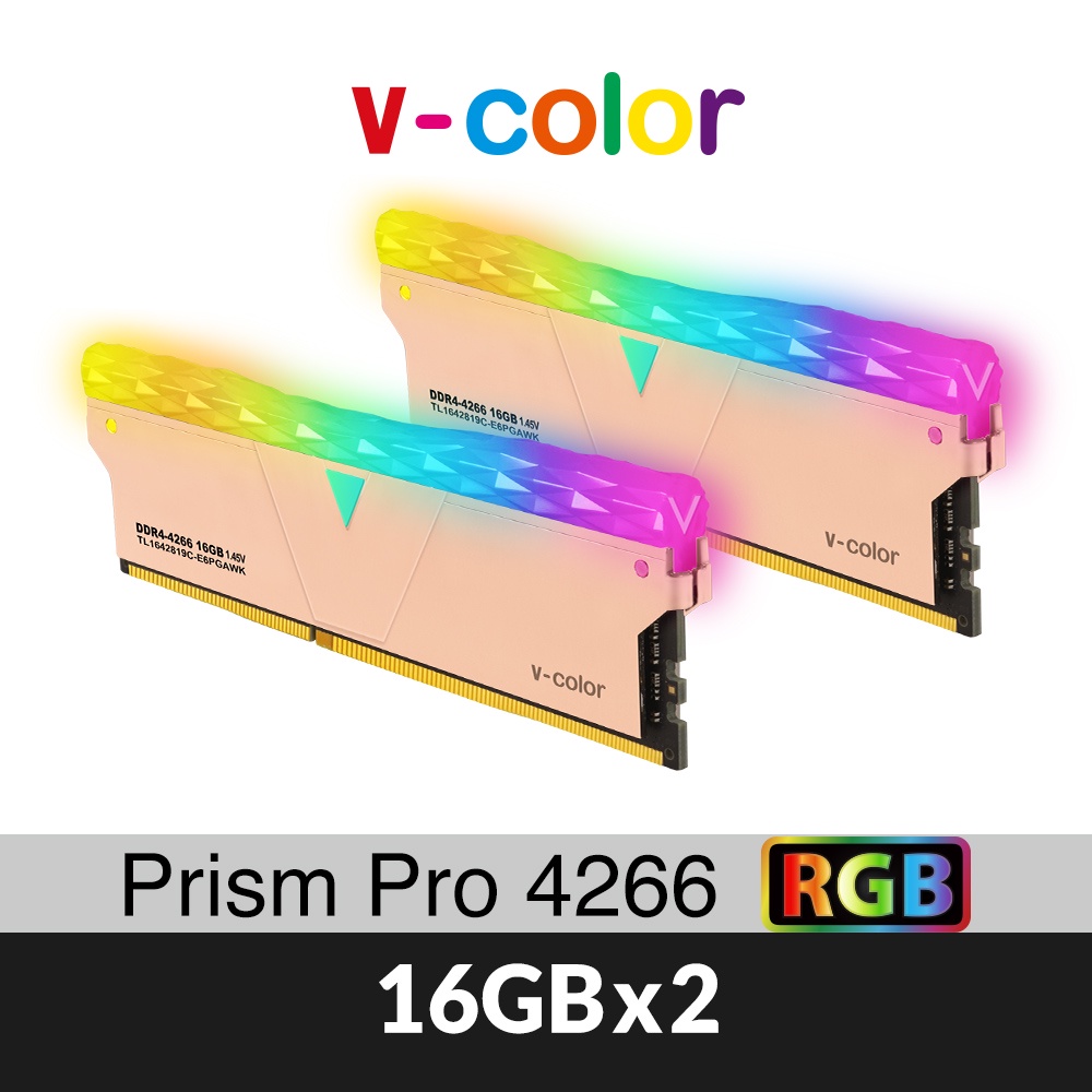 v-color全何 Golden armis系列 DDR4 4266 32G(16GX2)RGB 桌上型超頻記憶體(金)