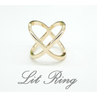 【Lit Ring】個性風X型鏤空交叉戒指。金色 幾何 立體 鏤空 斜條紋 交錯 編織 圓環 XX 戒指 飾品 首飾