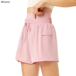 Wmuncc 運動短褲女士夏季薄款寬鬆速乾跑步健身褲防跑步抽繩高腰瑜伽短褲