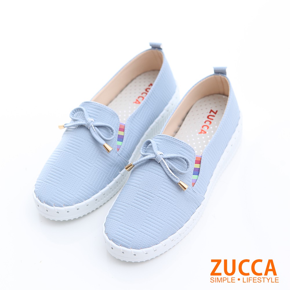 【ZUCCA】細橫紋金屬彩色平底鞋-z6626be-藍