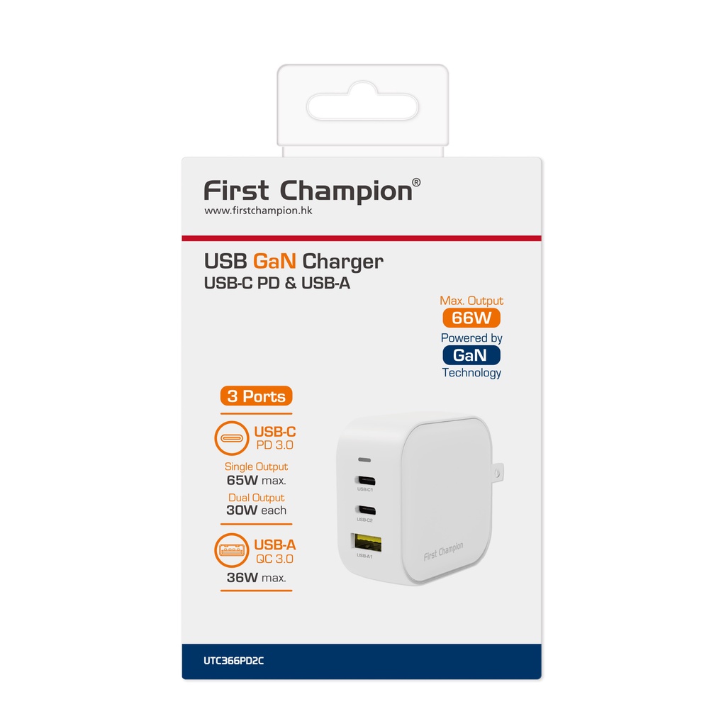 First Champion 66W USB-C GaN 充電器 - UTC366PD2C