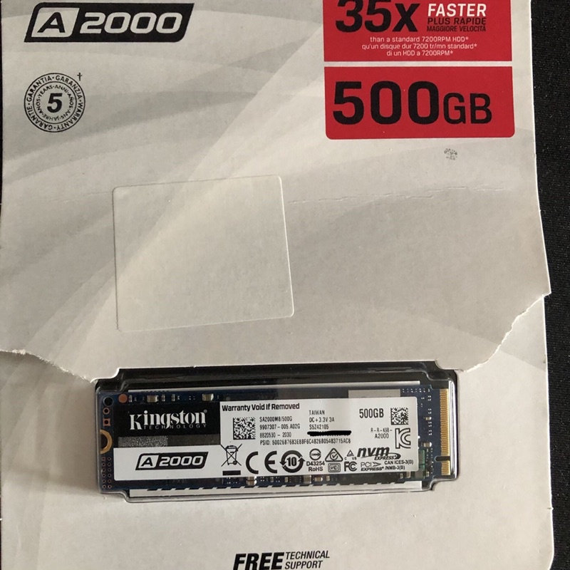 金士頓 A2000 M.2  500G SSD