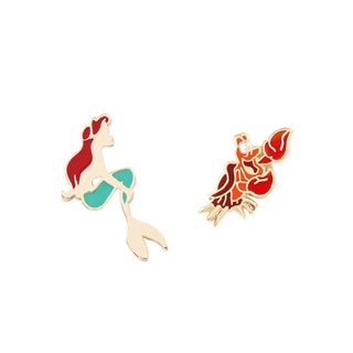 【迪士尼正版授權-小美人魚】美人魚與賽巴斯汀 針式耳環