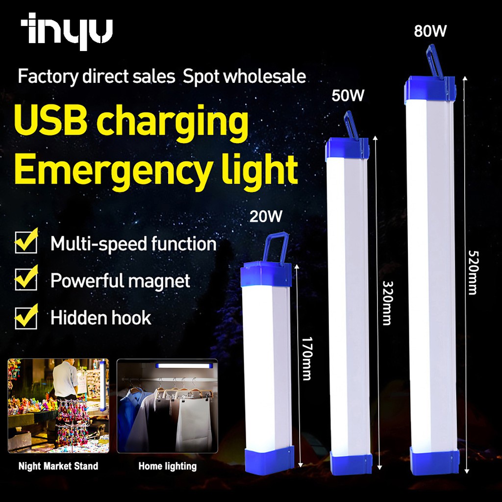 T5 USB充電 LED燈管 磁性夜市燈 便攜式帶掛鉤 應急 露營 釣魚 夜燈