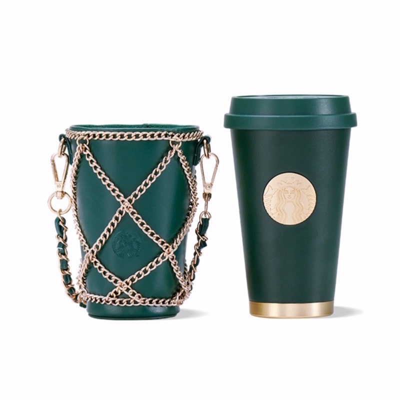 全新正版現貨✨上海星巴克 Starbucks 小香風金鏈包+370ml不鏽鋼杯組合 復古綠 現貨 不鏽鋼杯 禮物 小香風