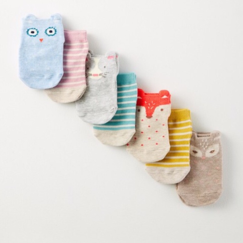 Mini Boden 女寶寶動物條紋7雙襪子禮盒組