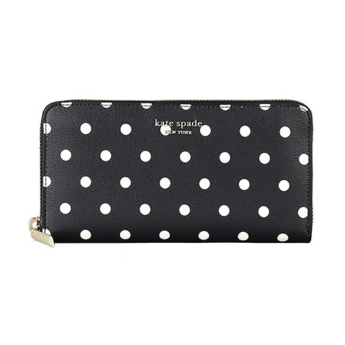 Kate Spade Spencer Cabana Dot銀字LOGO點點設計牛皮 12卡拉鍊長夾(黑x白)