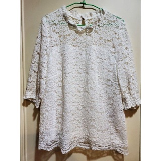 B2 二手美衣💜日系名品marble walts精緻白色 蕾絲透感 假兩件 上衣（XS~S）