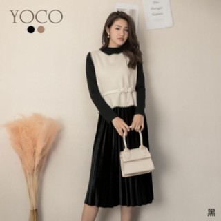 （全新）東京著衣 YOCO 優雅光感百褶裙針織背心附腰帶兩件式洋裝/套裝