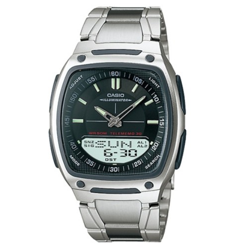 全新 超取免運 CASIO 都會風雙顯商務不鏽鋼帶錶 (AW-81D) 黑銀 38.6mm