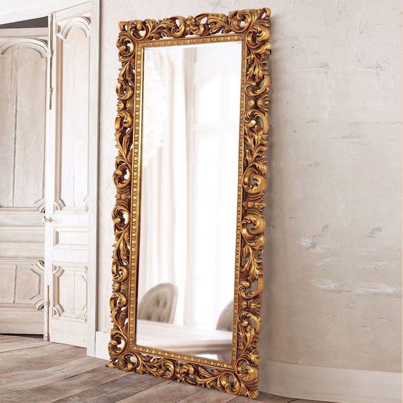 歐式別墅客廳裝飾鏡 美式古典雕花創意背景墻臥室壁掛鏡子全身鏡