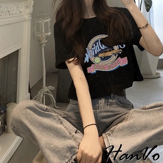 【HanVo】大膽跳色英文字母老爺車T恤 韓版休閒百搭顯瘦圓領短袖上衣 韓系女裝 女生衣著 A01-1346