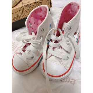 (二手）韓國 正品 匡威Converse Hello kitty 聯名 高筒 帆布鞋 白色 All Star Us5